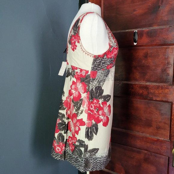 NWT Free People 100% Cotton Embroidered Red Combo Dress, Size 10 (M) - Picture 2 of 10